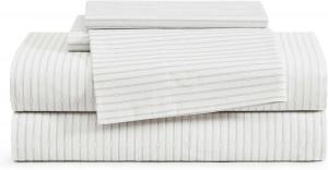 Tommy Hilfiger Комплект постельного белья односпальный, серый с полосатой монограммой, хлопковый перкаль, наволочка и простыня на резинке