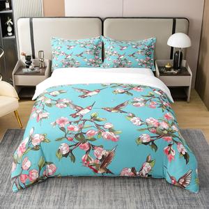 Erosebridal Комплект постельного белья Hummingbird с принтом диких животных и цветочным узором из магнолии, Pink Blue Green