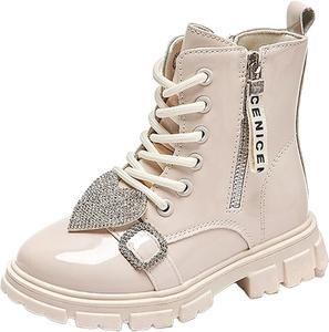 Детские ботинки IWIHMIV для девочек, короткие с боковой молнией, повседневные, с шнуровкой, противоскользящие, для верховой езды, Beige