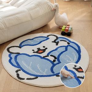 Budis Ковер 130 см диаметр из молочного шелка для гостиной, детский, с танцующей собакой, звукоизоляционный, BY-NS351421