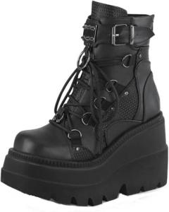 Женские ботильоны на платформе BORAMAX в готическом стиле с клиновидным каблуком, массивным низким блок-каблуком, шнуровкой и молнией, панк-мотоциклетные боевые ботинки, Black