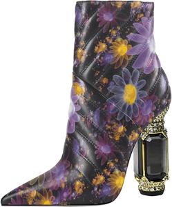 Женские ботильоны FSJ с блестящими кристаллами, высокий каблук, заостренный носок, боковая молния, свадебные и праздничные туфли размер 4-15 US, Purple Flowers