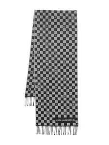 Шерстяной шарф в клетку KARL LAGERFELD, серый