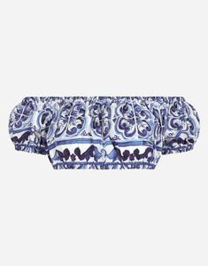 Кроп-топ из поплина с принтом майолика Dolce & Gabbana, мультиколор