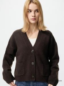 Короткий кардиган Soufflé Uniqlo, 38 dark brown