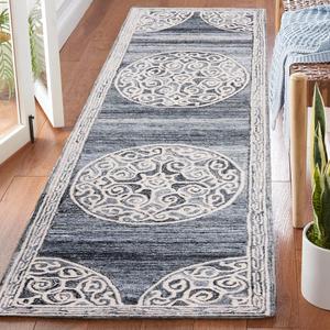 Ковер SAFAVIEH, 69 x 244 см, Metro Collection Runner, Grey & Ivory, ручной работы с медальоном, идеален для помещений с высокой проходимостью в гостиной, спальне (MET983F)