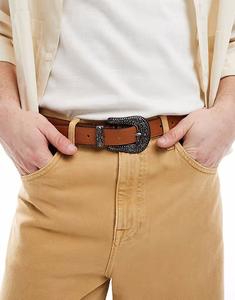 Ремень в стиле вестерн из светло-коричневой искусственной кожи Asos Design
