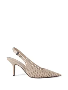 Туфли-слингбэки на каблуке из телячьей кожи с сеткой и украшением монили Brunello Cucinelli, серый