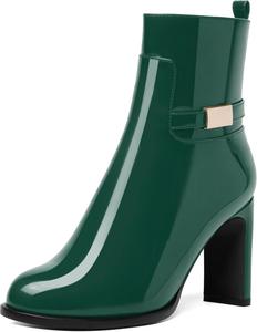 Женские ботильоны SKYSTERRY с круглым носком, на молнии, с лаковой отделкой, для улицы, с высокими каблуками 3,3 дюйма, Dark Green