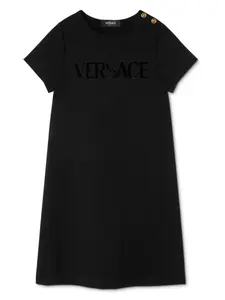 Декорированное платье с логотипом Versace Kids, черный