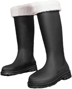 Высокие женские водные сапоги для пляжа, дождевые ботинки с толстой подошвой 38 см, ПВХ, на низком каблуке Rfmfkkg, 319 Black (Removable)