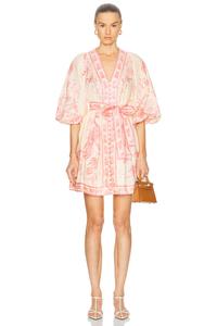 Lucky Plunge Мини-платье Zimmermann, Cream & Pink Floral