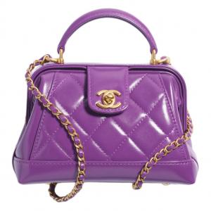 Полированная кожа ягненка портативная сумка через плечо, миниатюрная женская сумка на плечо фиолетовая CHANEL