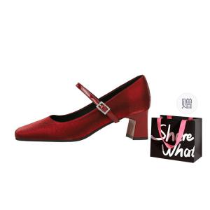 BIGTREE Мэри Джейн туфли женские бордовые с сумкой для покупок, цвет Burgundy+Shopping Bag