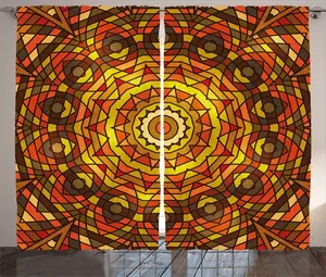 Винтажная деревенская штора ABAKUHAUS, кельтский мотив, викторианский стиль, универсальная ленточная штора для гостиной с петлями и крючками, 280 x 225 см, красно-желтый Abakuhaus