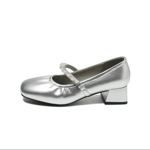 ZHR Мэри Джейн на массивном каблуке 4 см серебристые, цвет Silver