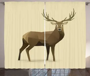 Шторы ABAKUHAUS Polygonal Rustic с геометрическим рисунком оленя и лося, универсальные ленточные шторы для гостиной с петлями и крючками, 280 x 225 см, цвет бежевый и умбровый