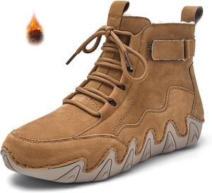 Женские замшевые ботильоны ручной работы с шнуровкой, модные, с круглым носком, боковой молнией, без застежки, водонепроницаемые, для прогулок на открытом воздухе, походов и вождения по тропам FAGLKAK, Brown-[Plush]