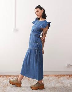 Платье макси из денима с асимметричными сборками Reclaimed Vintage, синий