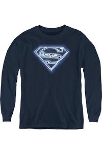 Футболка с длинным рукавом Superman Cyber Shield для детей Gildan, темно-синий