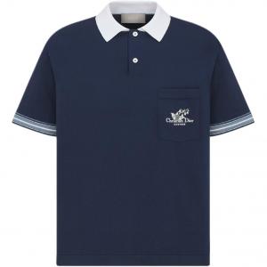 Мужская поло-рубашка с короткими рукавами и вышитым логотипом Dior, синий