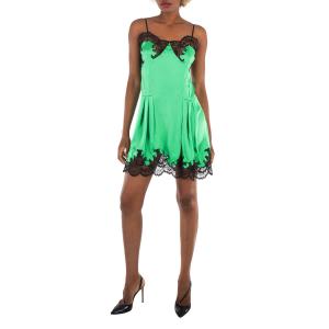 Rabanne С атласной отделкой кружевом безрукавное мини-платье, ярко-зеленый