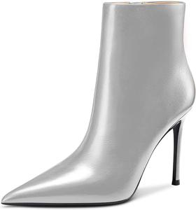 Женские ботильоны Aachcol, короткие ботинки на высоком каблуке-стилете, заостренный носок, молния, матовые, 4 дюйма, Silver