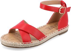 Женские плоские эспадрильи Journee с переплетенными ремешками, открытым круглым носком, с пряжкой на щиколотке и платформой - модель Lyddia Journee Collection, красный