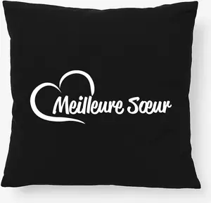 Подушка Huuraa Meilleure Sœur Cœur подарочная 40x40см с наполнителем черный хлопок декор Meilleure Sœur Hellweg Druckerei