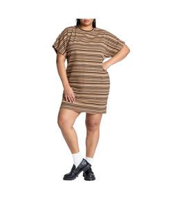 Женское мини-платье-футболка Elements больших размеров с рукавами "летучая мышь" ELOQUII, Natural variegated stripe