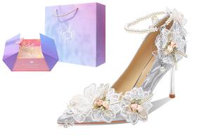 Ainer-cat Ainer cat Confessions Collection Pure White Bridal Slim Heel High Heels 8cm Women's Silver