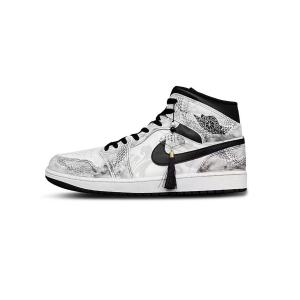 Jordan Кроссовки баскетбольные Air 1 Tower Rabbit Coexistence Mid Top мужские, устойчивые к истиранию, винтажные, черно-белые