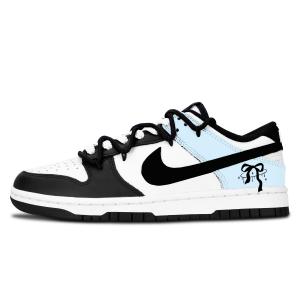 Nike Dunk Black White, Soft Blue Butterfly Knot Leather Slip Resistant Abrasion Resistant Low top Skateboard Shoes Blue