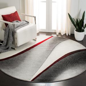 Ковер SAFAVIEH, 336 x 336 см, Hollywood Collection Grey / Red HLW712K в стиле Mid-Century Modern, не линяет, для столовой, прихожей, гостиной, спальни