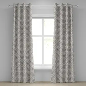 Шторы на люверсах ABAKUHAUS из дамасской ткани, арабесковая плитка с элементами восточного дизайна, мотив античного возрождения с закрученными листьями, декоративные двухпанельные шторы, 280 x 260 см, серо-белый цвет Abakuhaus