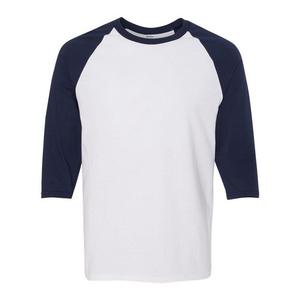Футболка Gildan из плотного хлопка реглан с рукавами три четверти, цвет White And Navy