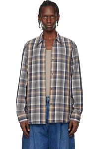 Studio Nicholson Рубашка в клетку темно-синего и бежевого цвета из коллекции Аарона Левина