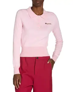 Шерстяной шелковый клетчатый свитер-поло Marni, розовый