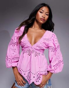 Блузка River Island с вышивкой розового цвета