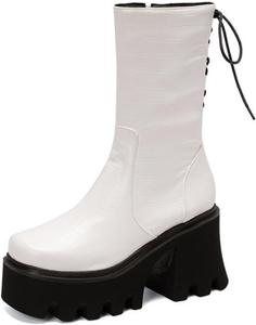 Женские ботильоны Aflngle на платформе с массивным каблуком, шнуровкой сзади, округлый закрытый носок, боковая молния, стиль панк, мотоциклетные готические полусапожки, White