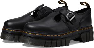 Dr. Martens Audrick T Bar женские платформенные лоферы - кожаный верх - застежка на пряжке - массивный каблук, Black