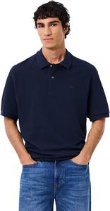 Мужская повседневная официальная поло-рубашка Lacoste из плотной ткани свободного кроя, темно-синий