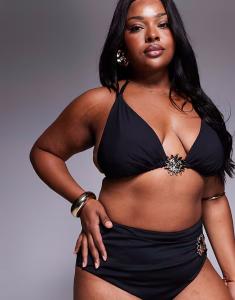 Бикини-топ Curve Celina с отделкой в ​​виде завитков Asos Curve, черный