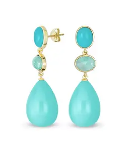 Уникальные геометрические серьги-подвески в форме капли, шара, капли, овала, 3-ярусные, с золотым покрытием Bling Jewelry, turquoise
