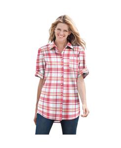 Женская рубашка Within с коротким рукавом и пуговицами из сирсакера Woman Within, Rose pink camp plaid