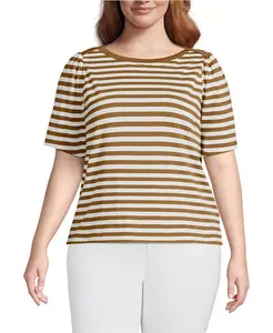 Футболка размера плюс с рукавами до локтя из хлопка Supima и вырезом-лодочкой Lands' End, коричневый