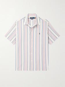 Рубашка из хлопка-шамбре с вышитым логотипом и воротником-стойкой POLO RALPH LAUREN, серый