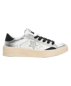 Белые кожаные кроссовки со звездами, серебряными и черными деталями. 2Star, серый