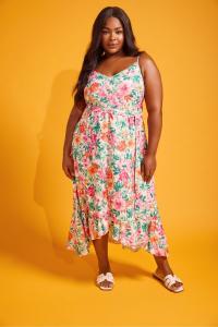 Платье с оборками и цветочным принтом Yours, белый