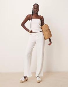 Широкие брюки из вафельной ткани ASOS DESIGN кремового цвета